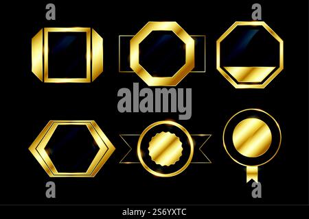 Realistische goldene leere Abzeichen und Etiketten Set aus sechs Stock Vektor