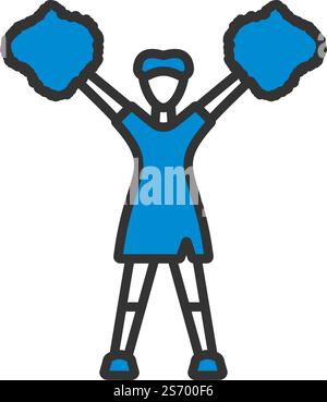 American Football Cheerleader Girl-Ikone. Editierbare Fett Formatigte Kontur Mit Farbfüllungsdesign. Vektorgrafik. Stock Vektor