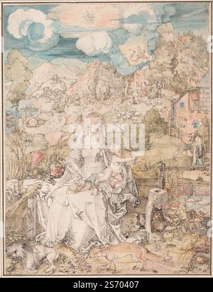 Maria unter einer Vielzahl von Tieren Gemälde von Albrecht Dürer - die Jungfrau unter einer Vielzahl von Tieren 1503 Stift und Tinte und Aquarell auf Papier, 321 x 243 mm Graphische Sammlung Albertina, Wien Stockfoto