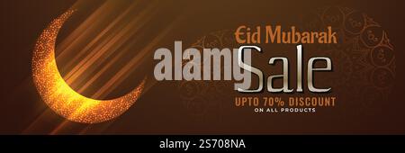 Glänzend Eid Mubarak moon Design Web Banner Stock Vektor