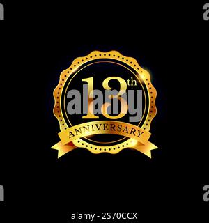 13. Geburtstag Feier Abzeichen Label in goldener Farbe Stock Vektor