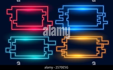 Geometrische rechteckige Neonrahmen in vier Farben Set Stock Vektor