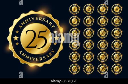 goldene Jubiläums-Labels Logo Embleme großen Satz Stock Vektor