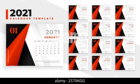 Abstrakt rot schwarz 2021 New Year Kalender Design Stock Vektor