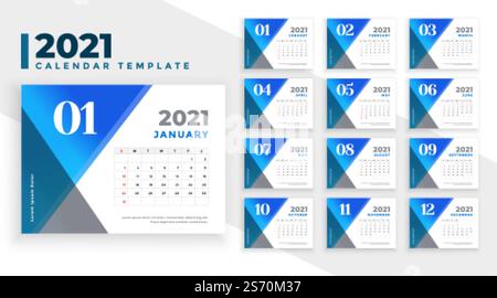 Neues Jahr 2021 abstrakte blaue Kalendervorlage Stock Vektor