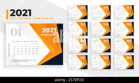 Abstrakt orange 2021 Kalender für das neue Jahr Design Stock Vektor