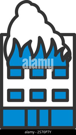 Symbol „Hotelgebäude In Brand“. Editierbare Fett Formatigte Kontur Mit Farbfüllungsdesign. Vektorgrafik. Stock Vektor