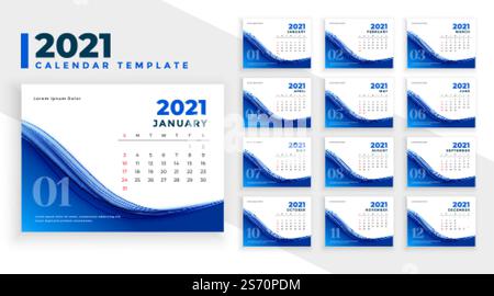 Abstrakt blau 2021 neue Jahr Kalender Design-Vorlage Stock Vektor