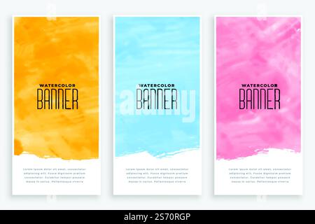 Abstrakte Aquarell vertikale Banner Satz von drei Farben Stock Vektor
