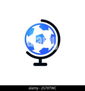 Design-Vorlage für das Vektorlogo des Fußball-Globus. Illustration der Fußball-Planet-Logo-Vorlage. Stock Vektor