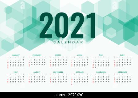 Abstrakt hexagonal Stil New Jahr 2021 Kalender-Design Stock Vektor