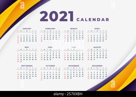 Abstract 2021 Neujahr moderne Kalender Design Vorlage Stock Vektor