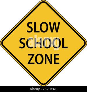 Slow School Zone Zeichen Auf Weißem Hintergrund Stock Vektor