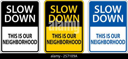 Slow Down Neighborhood Sign Auf Weißem Hintergrund Stock Vektor
