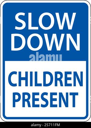 Slow Down Kinder Präsentieren Zeichen Auf Weißem Hintergrund Stock Vektor