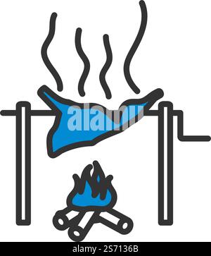 Symbol Für Das Braten Von Fleisch. Editierbare Fett Formatigte Kontur Mit Farbfüllungsdesign. Vektorgrafik. Stock Vektor