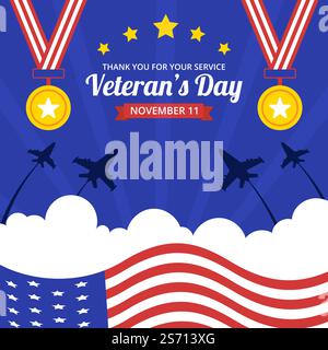 Happy Veterans Day Hintergrund Vorlage Hand Gezeichnet Cartoon Flache Illustration Stock Vektor