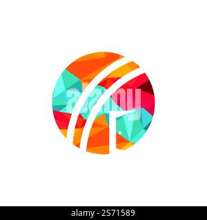 Cricketball und Logo der Eingangstür. Cricket Place Logo-Konzept. Stock Vektor