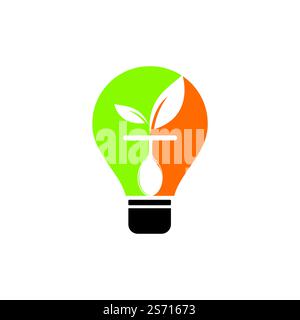 Gesunde Lebensmittel Idee Logo Design Vorlage. Glühlampe mit Blatt- und Löffeldesign. Stock Vektor