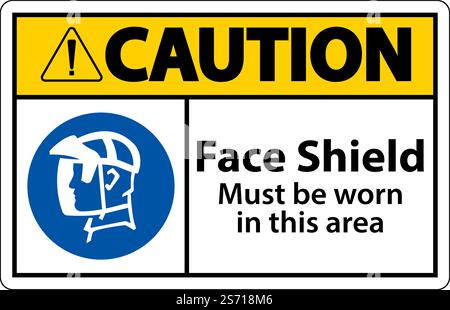 Vorsicht Gesichtsschutz Muss Auf Weißem Hintergrund Getragen Werden Stock Vektor