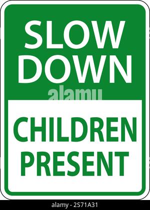 Slow Down Kinder Präsentieren Zeichen Auf Weißem Hintergrund Stock Vektor