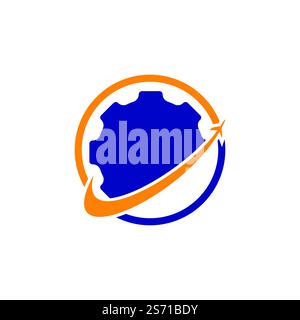 Design mit Vektorlogo für den Zahnradweg. Abstrakter Flugzeugflug mit Gear Logo-Design. Stock Vektor