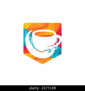 Coffee Care Vector-Logo-Design. Design mit Kaffeetasse und Hand-Symbol. Stock Vektor