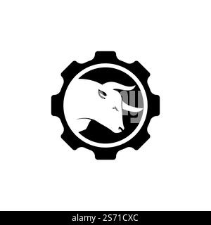 Kreatives Bull Gear Vektor-Logo. Getriebe mit Bullenhörnern Technologie Vektorkonzept. Stock Vektor