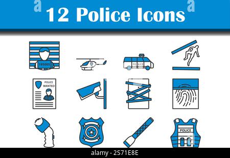 Polizei-Symbol Eingestellt. Editierbare Fett Formatigte Kontur Mit Farbfüllungsdesign. Vektorgrafik. Stock Vektor