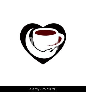 Coffee Care Vector-Logo-Design. Design mit Kaffeetasse und Hand-Symbol. Stock Vektor