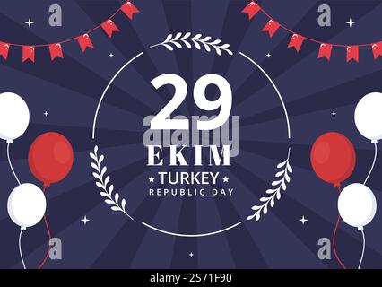 29 Ekim Türkei Republik Tag Hintergrund Vorlage Hand Gezeichnet Cartoon Flache Illustration Stock Vektor