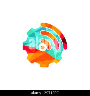 Design-Vorlage für Gear WiFi Vector-Logo. Symbol für industrielles vernetztes IOT-Wireless. Stock Vektor