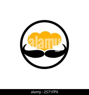 Mister Chef Vector-Logo-Vorlage. Kappen- und Schnurrbart-Design. Stock Vektor