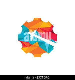 Design mit Vektorlogo für den Zahnradweg. Abstrakter Flugzeugflug mit Gear Logo-Design. Stock Vektor