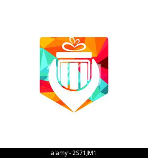 PIN Geschenk Vektor Logo Design. Vorhanden und gps-Ortungssymbol oder -Symbol. Stock Vektor