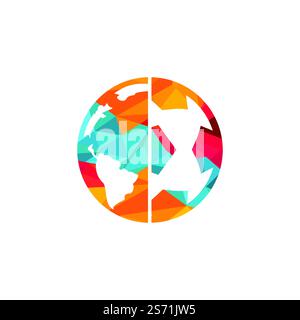 Design-Vorlage für das Vektorlogo des Fußball-Globus. Illustration der Fußball-Planet-Logo-Vorlage. Stock Vektor