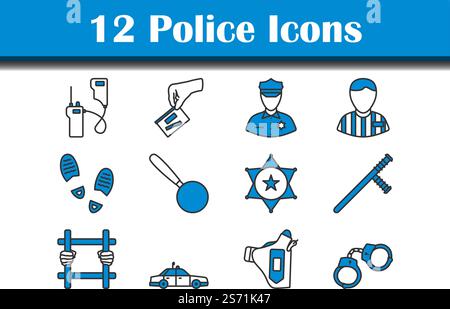 Polizei-Symbol Eingestellt. Editierbare Fett Formatigte Kontur Mit Farbfüllungsdesign. Vektorgrafik. Stock Vektor