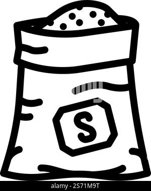 Sack Salzlinie Symbolvektor. Sacksalz-Schild. Schwarze Abbildung des isolierten Kontursymbols. Sack Salzlinie Symbol Vektor Illustration Stock Vektor