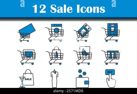 Verkauf Icon Set. Editierbare Fett Formatigte Kontur Mit Farbfüllungsdesign. Vektorgrafik. Stock Vektor
