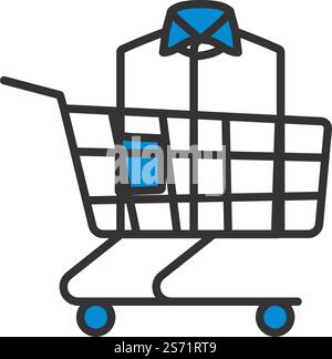 Einkaufswagen Mit Symbol Für Kleidung (Hemd). Editierbare Fett Formatigte Kontur Mit Farbfüllungsdesign. Vektorgrafik. Stock Vektor