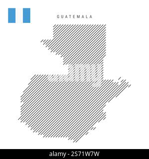 Guatemala-Karte aus Muster schwarzer geneigter paralleler Linien. Guatemaltekische Karte mit grauen diagonalen Linien. Silhouette eines Landes aus schrägem Schraffur. Stock Vektor