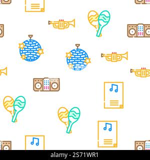Musik Genres Audio Performance Vektor nahtlose Muster dünne Linien Illustration. Musikgenres Audio Performance Vektor nahtloses Muster Stock Vektor