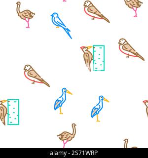 Vogel Fliegen und Eier in Nestvektor nahtlose Muster dünne Linie Illustration. Vogel Fliegen und Eier in Nest Vektor nahtlose Muster Stock Vektor