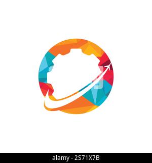 Design mit Vektorlogo für den Zahnradweg. Abstrakter Flugzeugflug mit Gear Logo-Design. Stock Vektor