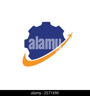 Design mit Vektorlogo für den Zahnradweg. Abstrakter Flugzeugflug mit Gear Logo-Design. Stock Vektor