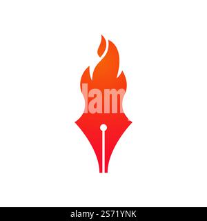Design-Konzept des Fire Pen Vector Logos. Logo-Symbol für Hot-Writer-Vektor. Stock Vektor