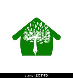 Baumstift und Kreuz mit dem Logo „Home Vector“. Bibellernen und Unterricht. Stock Vektor