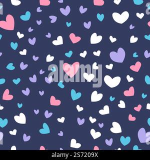 Feier des Valentinstag, nahtloses Muster mit Herzkonfetti oder Dekoration. Hintergrund für Grußkarte, Tapete oder kreatives Geschenkpapier oder Textilgewebe. Vektor in abgewickelter Form. Valentinstag, Herzmuster Stock Vektor