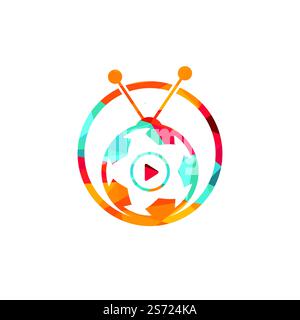 Design-Vorlage für das Vektor-Logo des Fußballfernsehers. Fußball-tv-Symbol-Logo. Stock Vektor