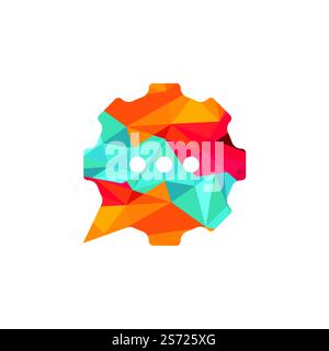 Gear Chat-Vektor-Logo. Zahnrad mit Sprechblasen-Symbol. Stock Vektor